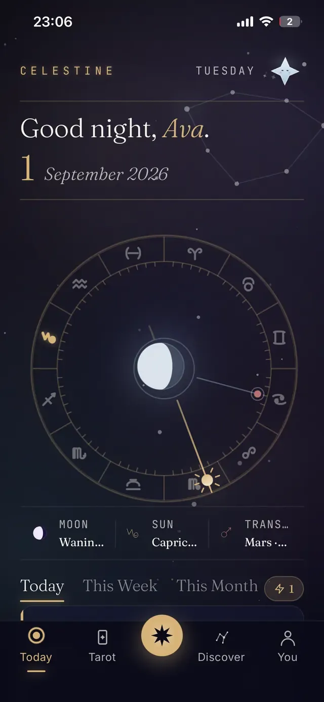 Celestine app screen: today